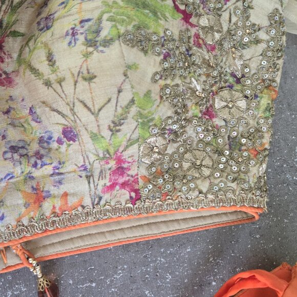 Women's Orange and Green Lengha (Small) - Picture 8 of 9